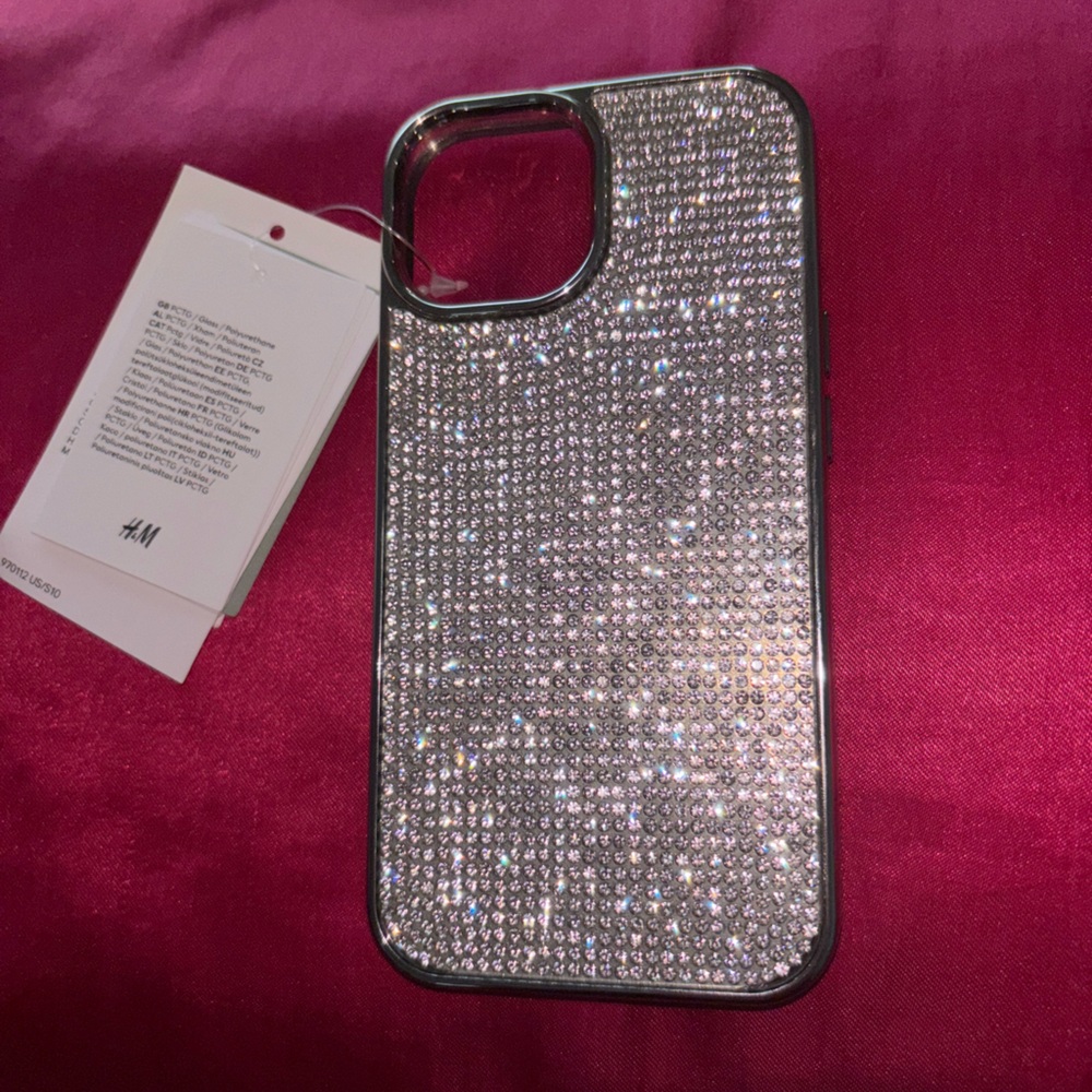 H&M Crystal Silver Rhinestone Bling iPhone 15 Case Brand New
